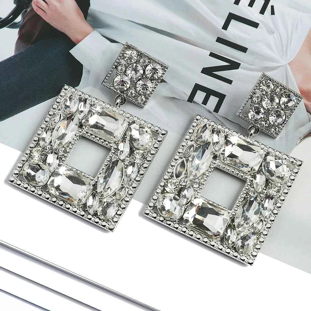 Charm Dangle Earrings For Women Girl 2023 Luxury Ear Accessories Vintage Fairy Square Crystal Brincos Christmas Pendant Jewelry