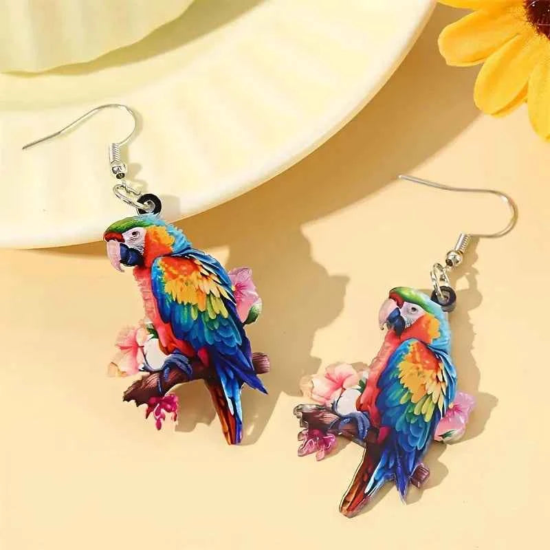 YAOLOGE Trend Chic 2D Animal Bird Design Colorful Parrot Earrings Acrylic Material Women Fascinating Eardrop Accessories Gifts