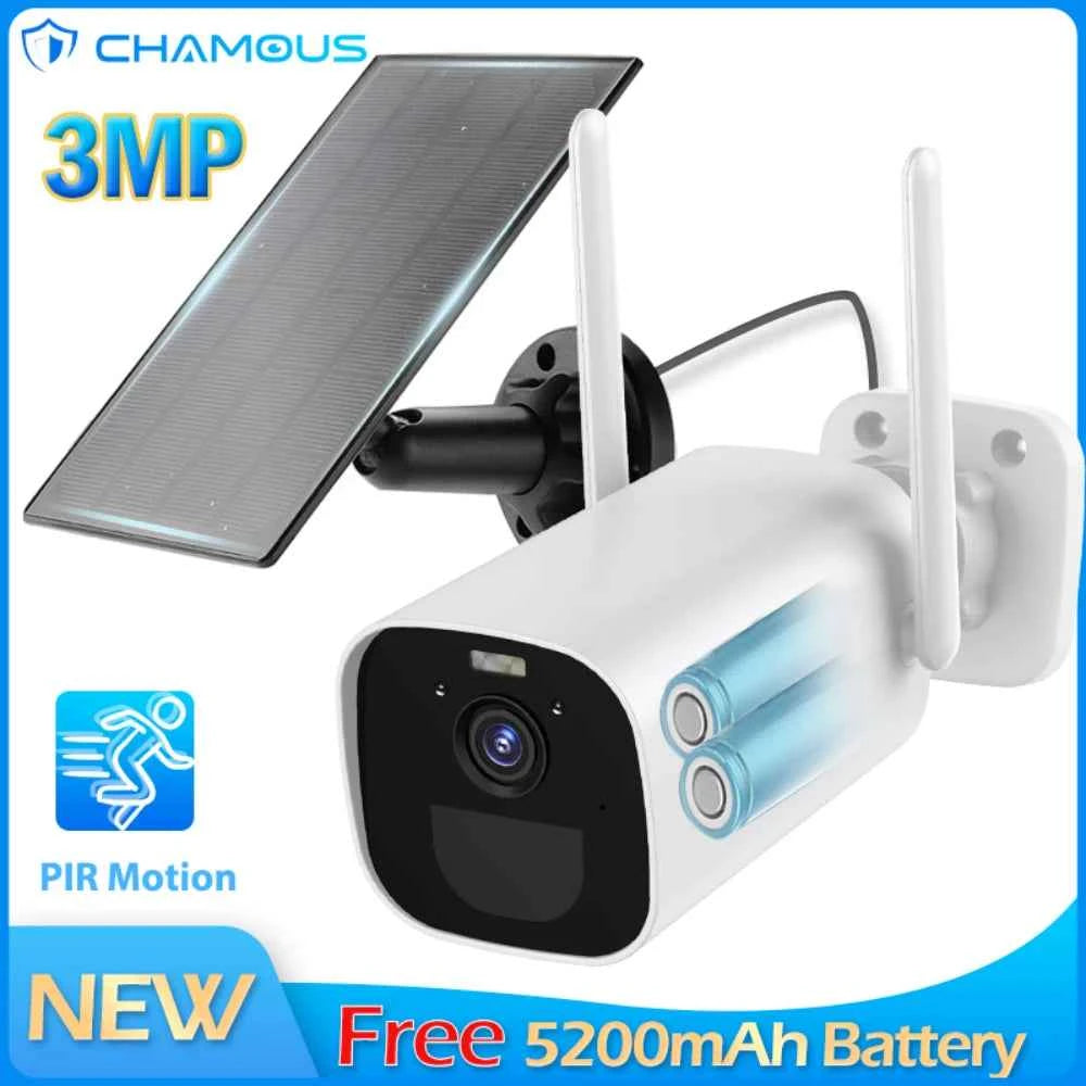 3MP WiFi Camera Outdoor 3W Solar Panel Wireless Video Surveillance Built-in 5200mAh Battery CCTV Bullet Security Cam AI