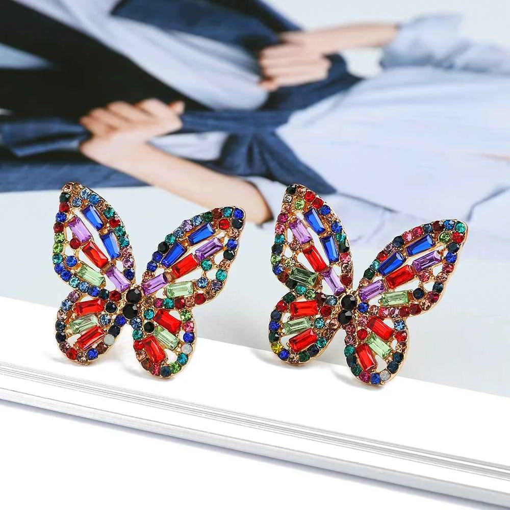 Elegant Cute Colorful Crystal Butterfly Stud Earrings For Women Girl Trend Luxury Quality Fashion Party Jewelry Accessories Gift