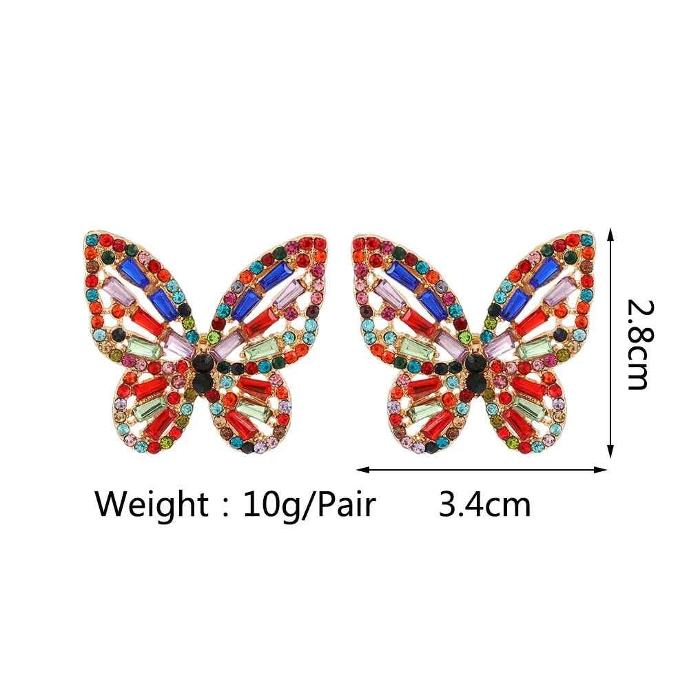 Elegant Cute Colorful Crystal Butterfly Stud Earrings For Women Girl Trend Luxury Quality Fashion Party Jewelry Accessories Gift