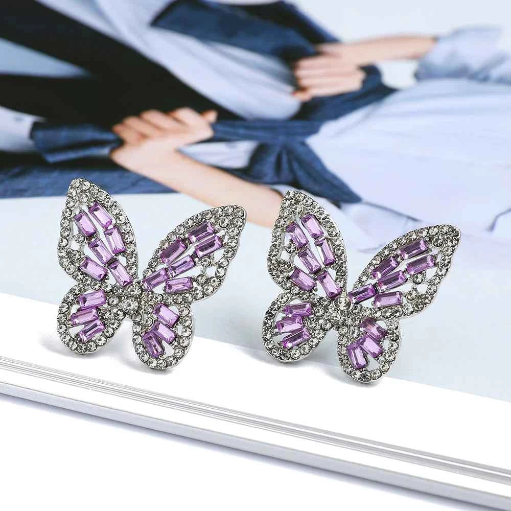 Elegant Cute Colorful Crystal Butterfly Stud Earrings For Women Girl Trend Luxury Quality Fashion Party Jewelry Accessories Gift