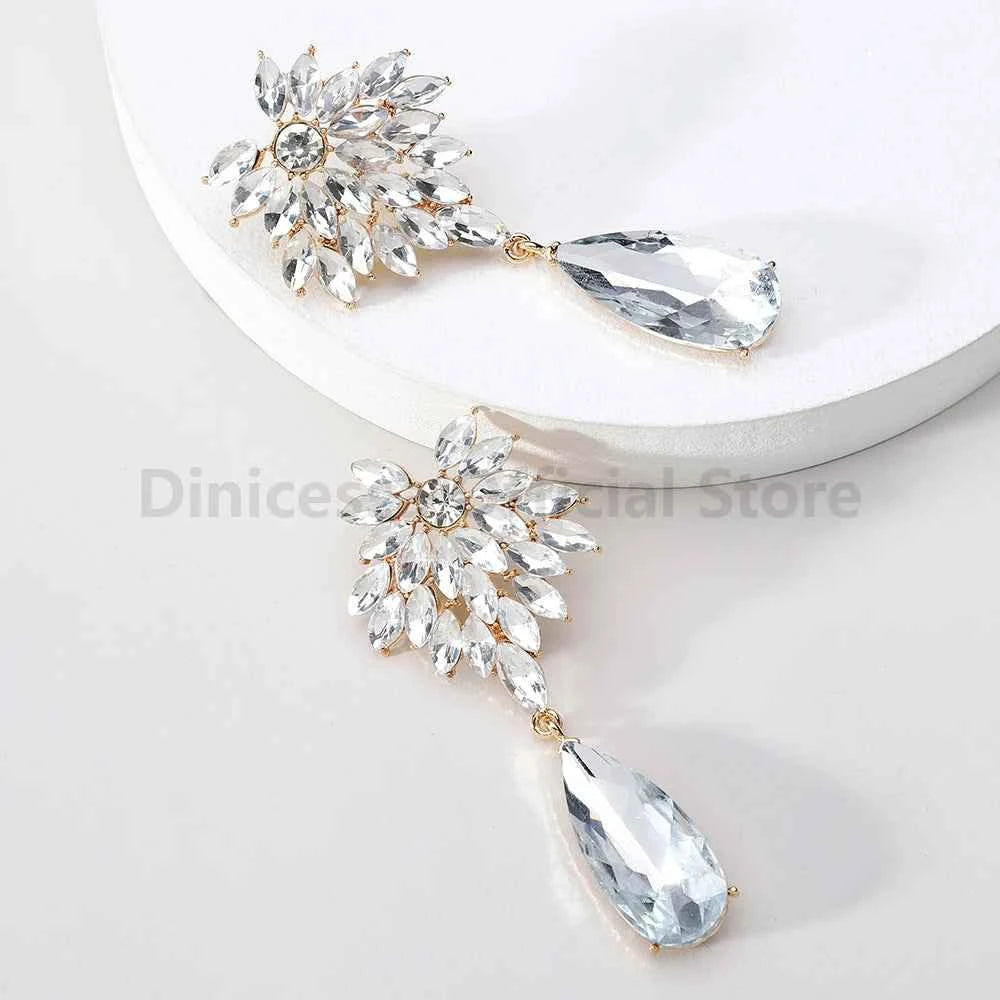 Elegant Leaves Teardrop Dangle Earrings For WomLuxury Design Sparkly Crystal Original Funny Wedding Party Pendant Jewelry Gift