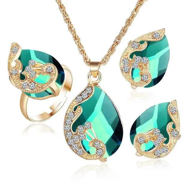 Crystal Peacock Jewelry Sets Necklace Earring Ring