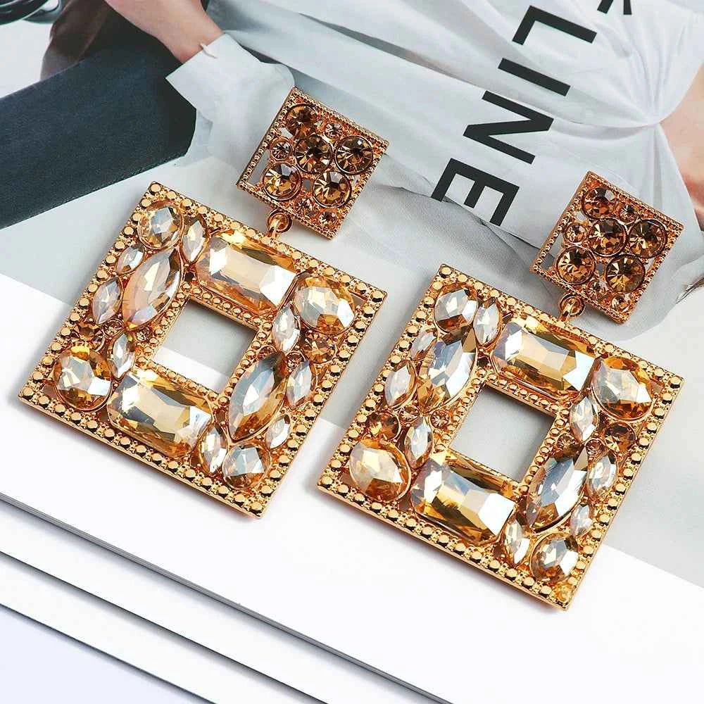 Charm Dangle Earrings For Women Girl 2023 Luxury Ear Accessories Vintage Fairy Square Crystal Brincos Christmas Pendant Jewelry