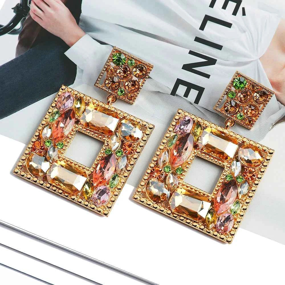 Charm Dangle Earrings For Women Girl 2023 Luxury Ear Accessories Vintage Fairy Square Crystal Brincos Christmas Pendant Jewelry