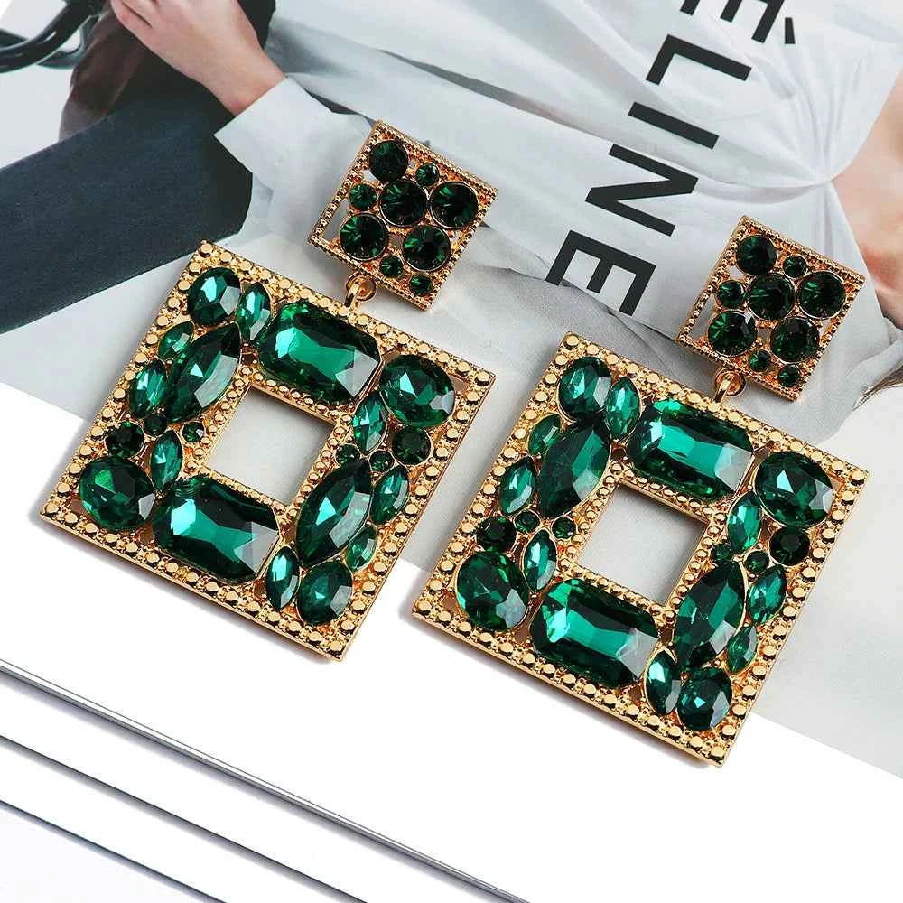 Charm Dangle Earrings For Women Girl 2023 Luxury Ear Accessories Vintage Fairy Square Crystal Brincos Christmas Pendant Jewelry