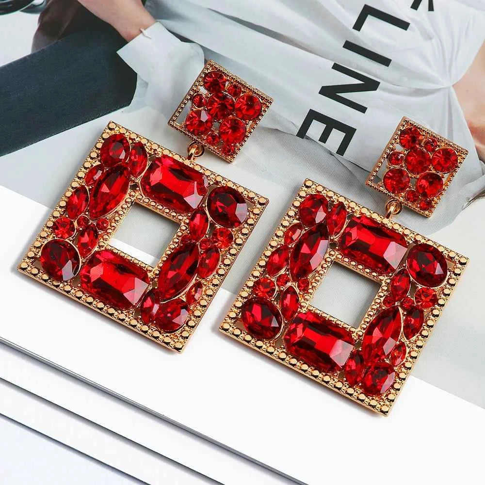 Charm Dangle Earrings For Women Girl 2023 Luxury Ear Accessories Vintage Fairy Square Crystal Brincos Christmas Pendant Jewelry
