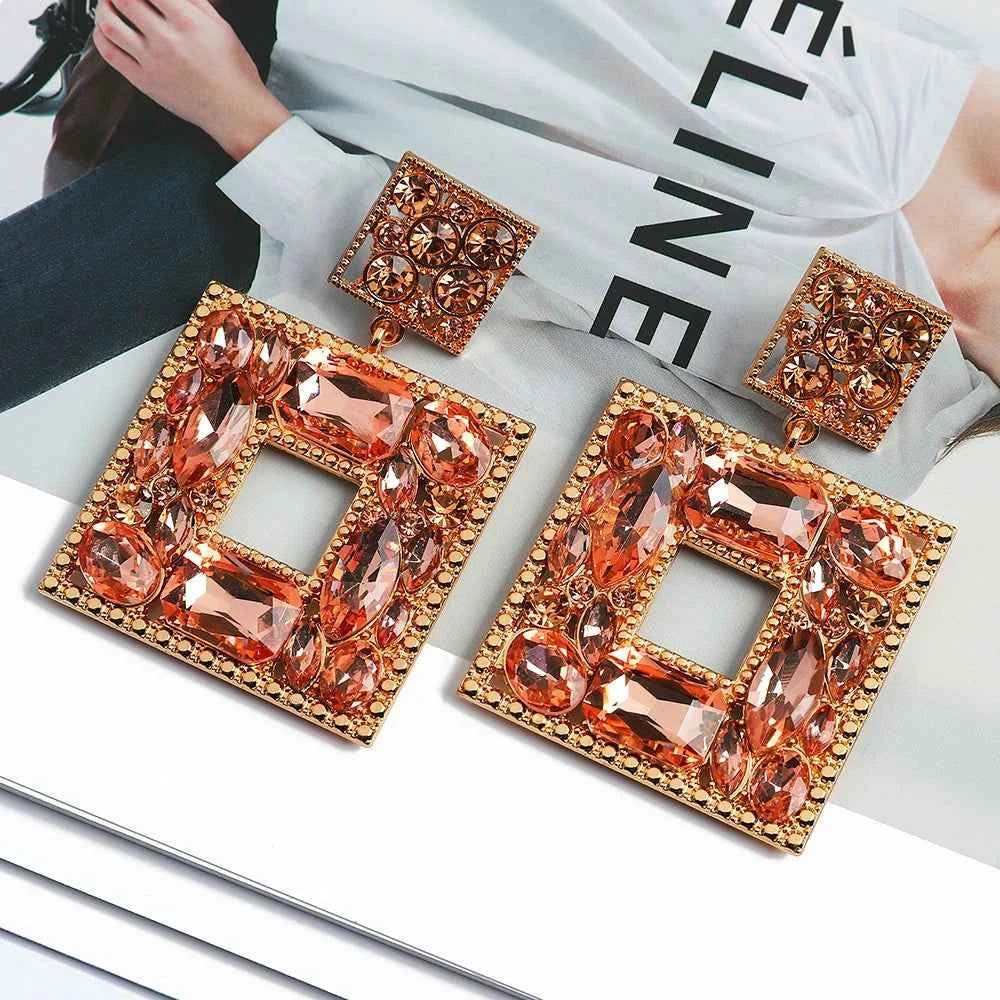 Charm Dangle Earrings For Women Girl 2023 Luxury Ear Accessories Vintage Fairy Square Crystal Brincos Christmas Pendant Jewelry