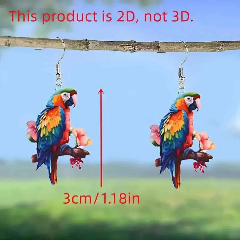 YAOLOGE Trend Chic 2D Animal Bird Design Colorful Parrot Earrings Acrylic Material Women Fascinating Eardrop Accessories Gifts
