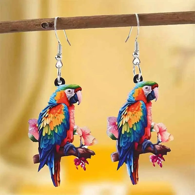 YAOLOGE Trend Chic 2D Animal Bird Design Colorful Parrot Earrings Acrylic Material Women Fascinating Eardrop Accessories Gifts