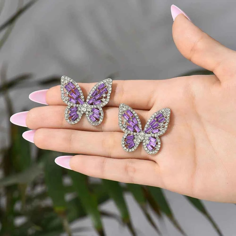 Elegant Cute Colorful Crystal Butterfly Stud Earrings For Women Girl Trend Luxury Quality Fashion Party Jewelry Accessories Gift