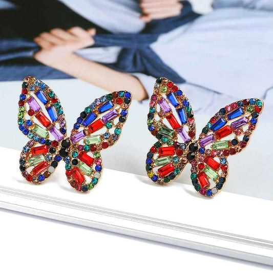 Elegant Cute Colorful Crystal Butterfly Stud Earrings For Women Girl Trend Luxury Quality Fashion Party Jewelry Accessories Gift