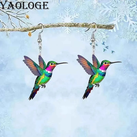 YAOLOGE Classical Elements Colorful Hummingbird Earrings 2D Animal Shape Acrylic Material Women Novel Trendy Eardrop Party Gifts