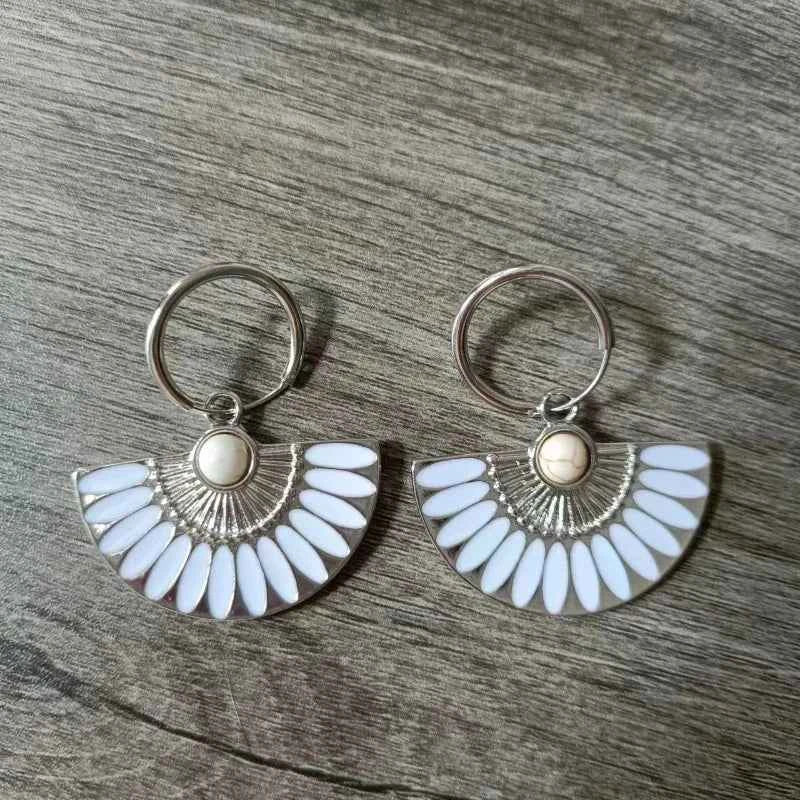 Trendy Bohemia Fan Hoop Earrings for Women French Retro Unique Fan-shaped Oil Dripping Colorful Earrings Jewelry Accessories