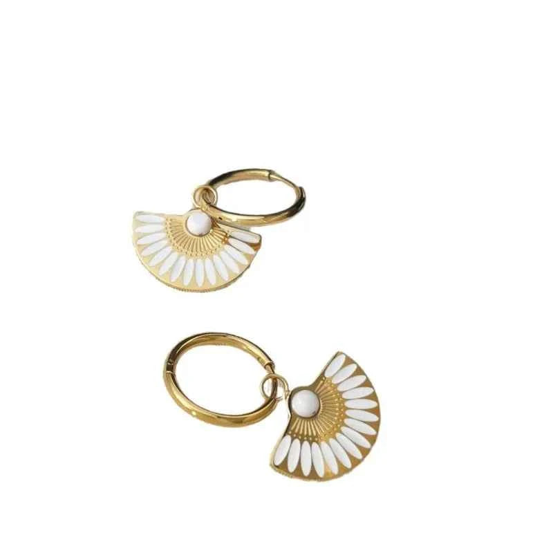 Trendy Bohemia Fan Hoop Earrings for Women French Retro Unique Fan-shaped Oil Dripping Colorful Earrings Jewelry Accessories