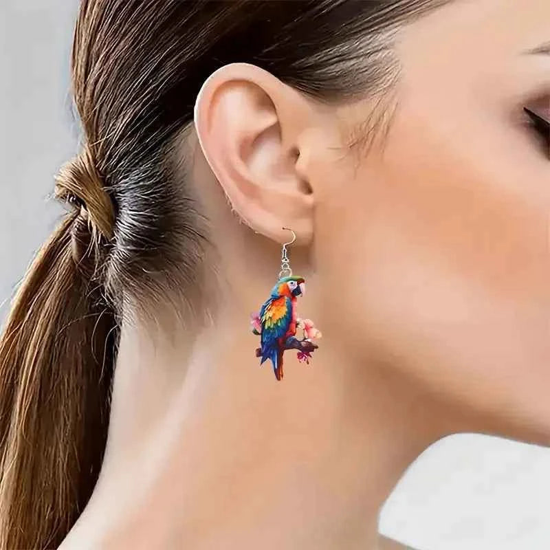 YAOLOGE Trend Chic 2D Animal Bird Design Colorful Parrot Earrings Acrylic Material Women Fascinating Eardrop Accessories Gifts