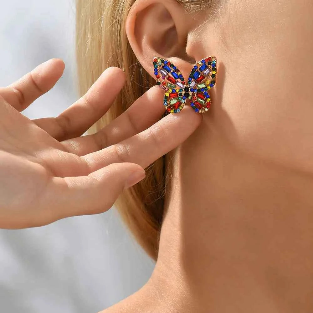 Elegant Cute Colorful Crystal Butterfly Stud Earrings For Women Girl Trend Luxury Quality Fashion Party Jewelry Accessories Gift