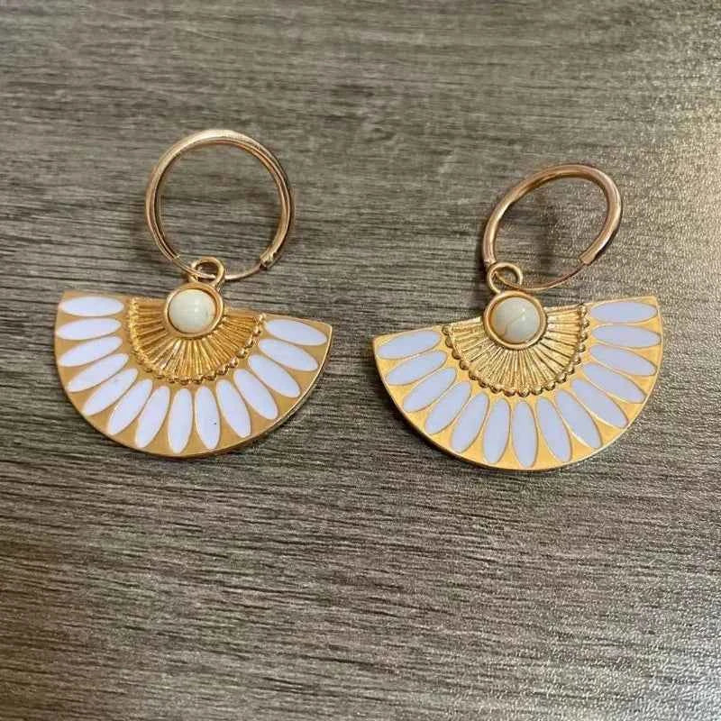 Trendy Bohemia Fan Hoop Earrings for Women French Retro Unique Fan-shaped Oil Dripping Colorful Earrings Jewelry Accessories